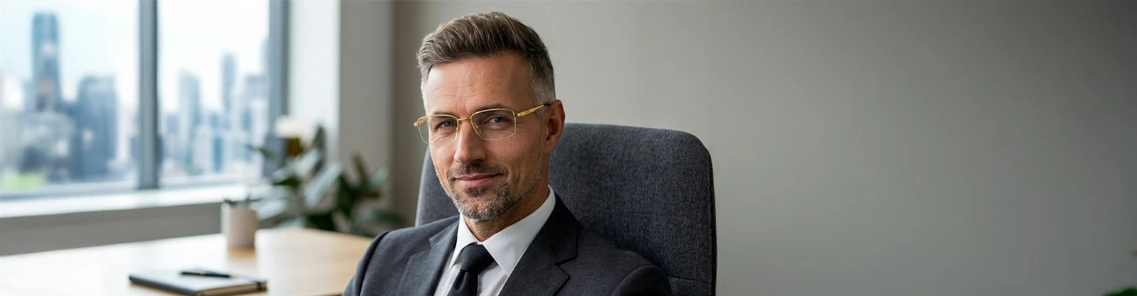Mature caucasian businessman wearing 24K gold plated semi‑rimless rectangle men eyeglasses, premium gold eyewear for business Mature caucasian businessman wearing 24K gold plated semi‑rimless rectangle men eyeglasses, premium gold eyewear for business